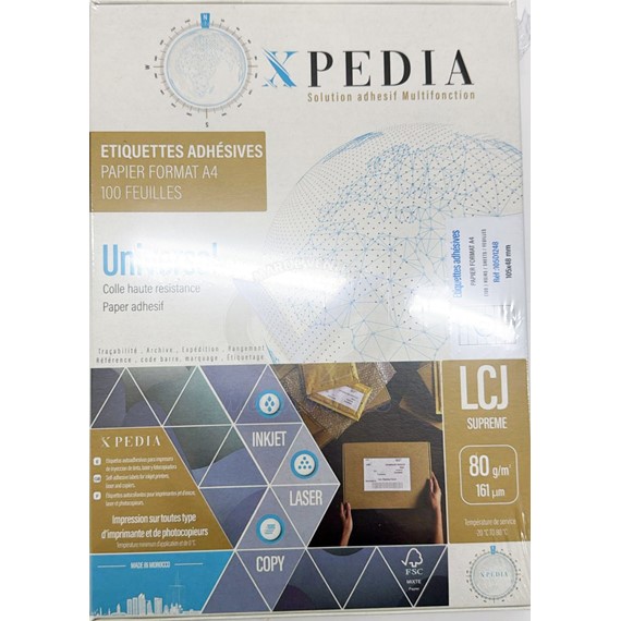 Etiquette Xpedia A4  27 Poses  100 Feuilles par Paquet  Dimension  70*30 ( Velin mat) Eti/Epedia  A4,dim 70*3 0 Vel